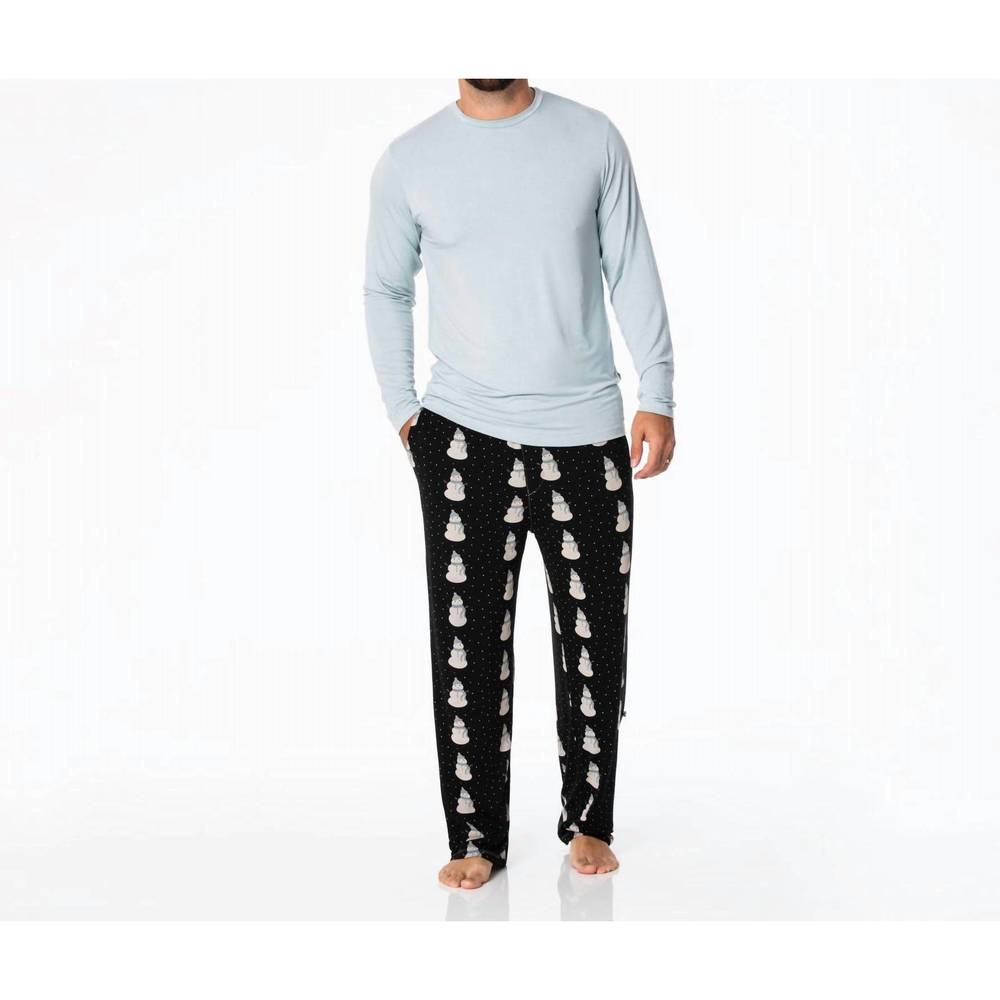 NEW KICKEE long sleeve pajama set in midnight snowman